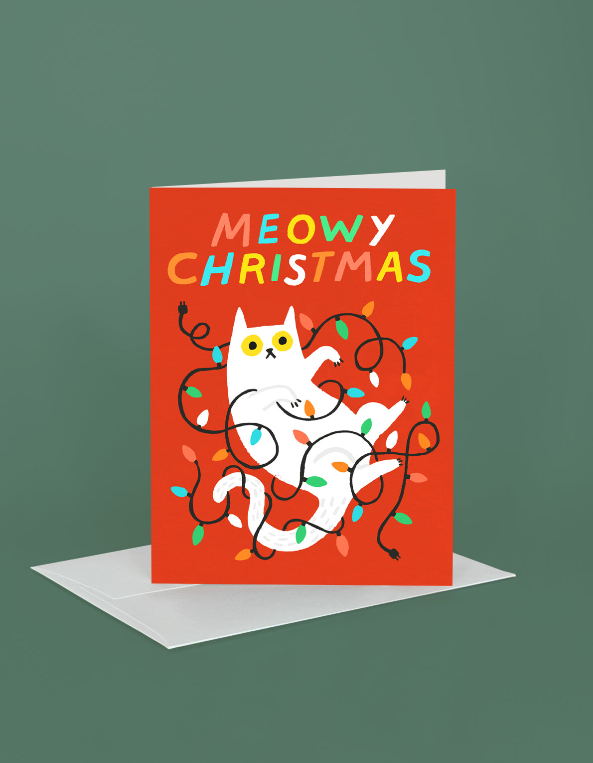 Christmas Greeting Card | Christmas Lights Cat