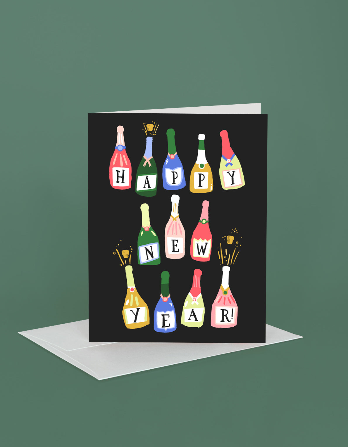 New Year Greeting Card | Champagne Bottles