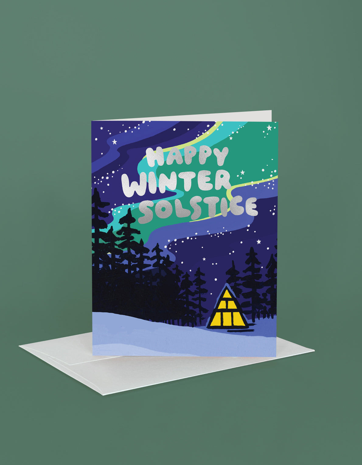 Winter Holiday Greeting Card | Aurora Borealis Solstice