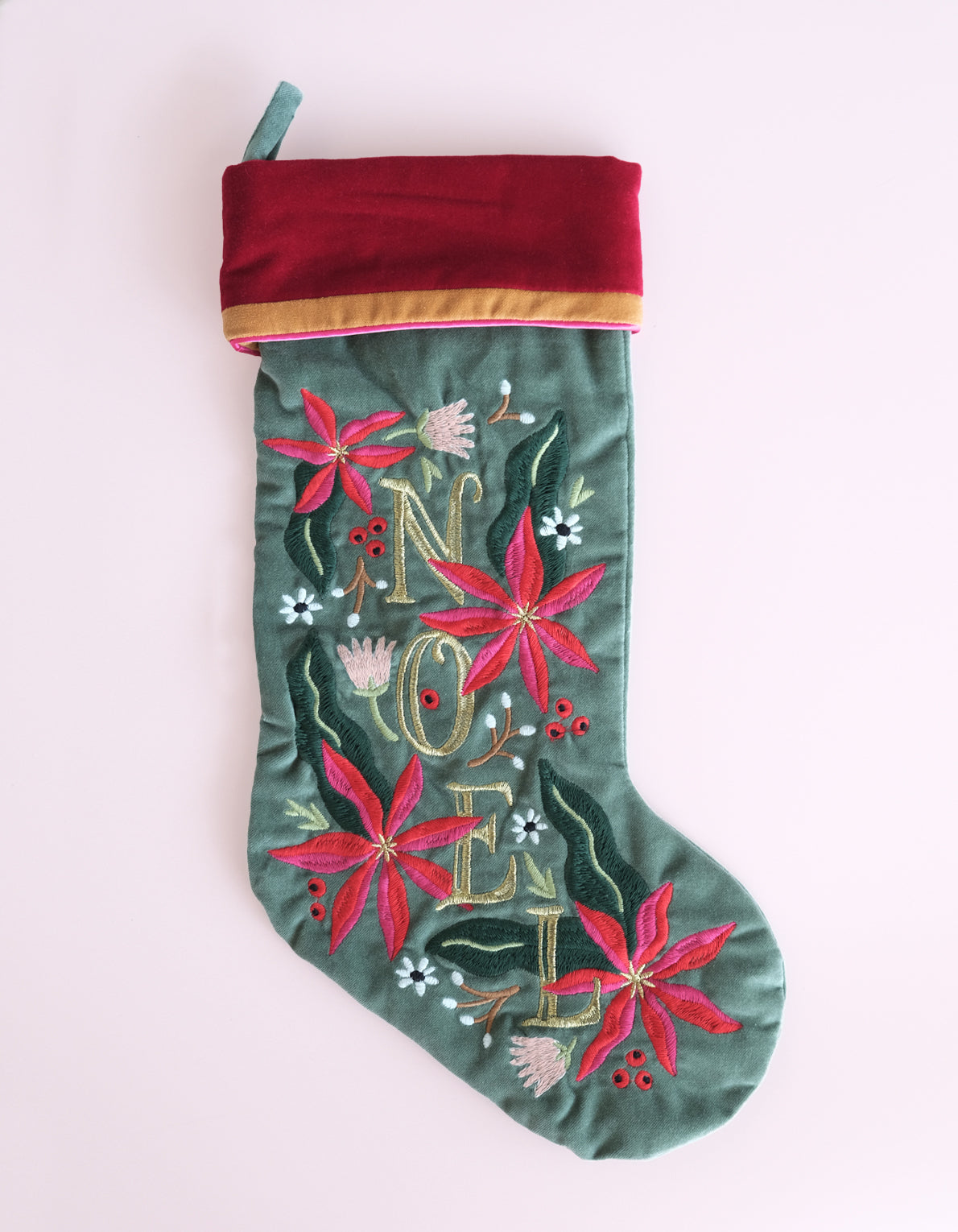 Noel Poinsettia Velvet Holiday Stocking