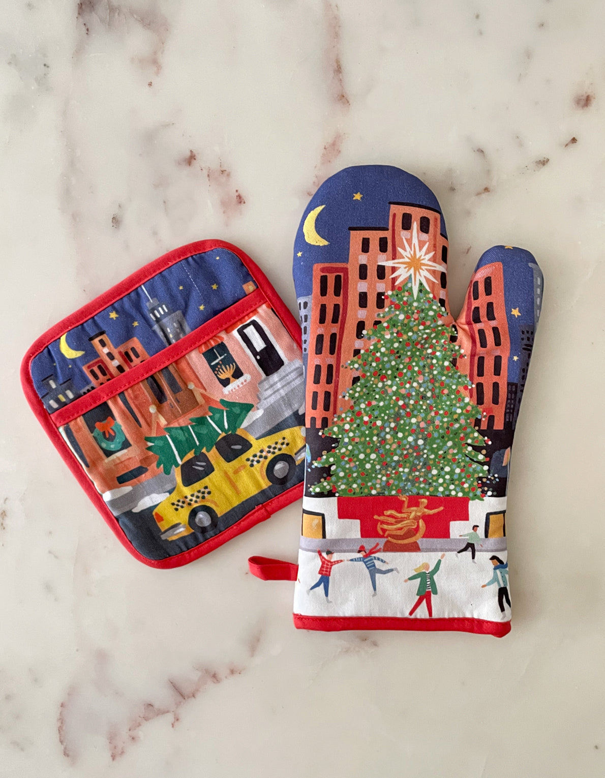 Holiday Oven Mitt + Potholder Set | Rockefeller Tree