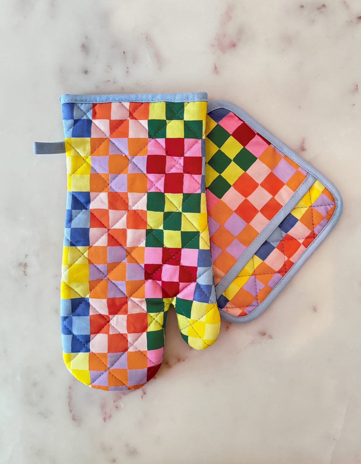 Oven Mitt + Potholder Set | Rainbow Checks