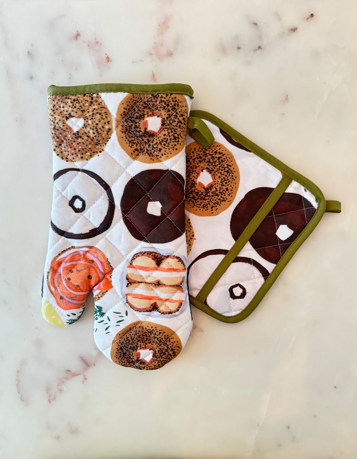 Oven Mitt + Potholder Set | Bagels