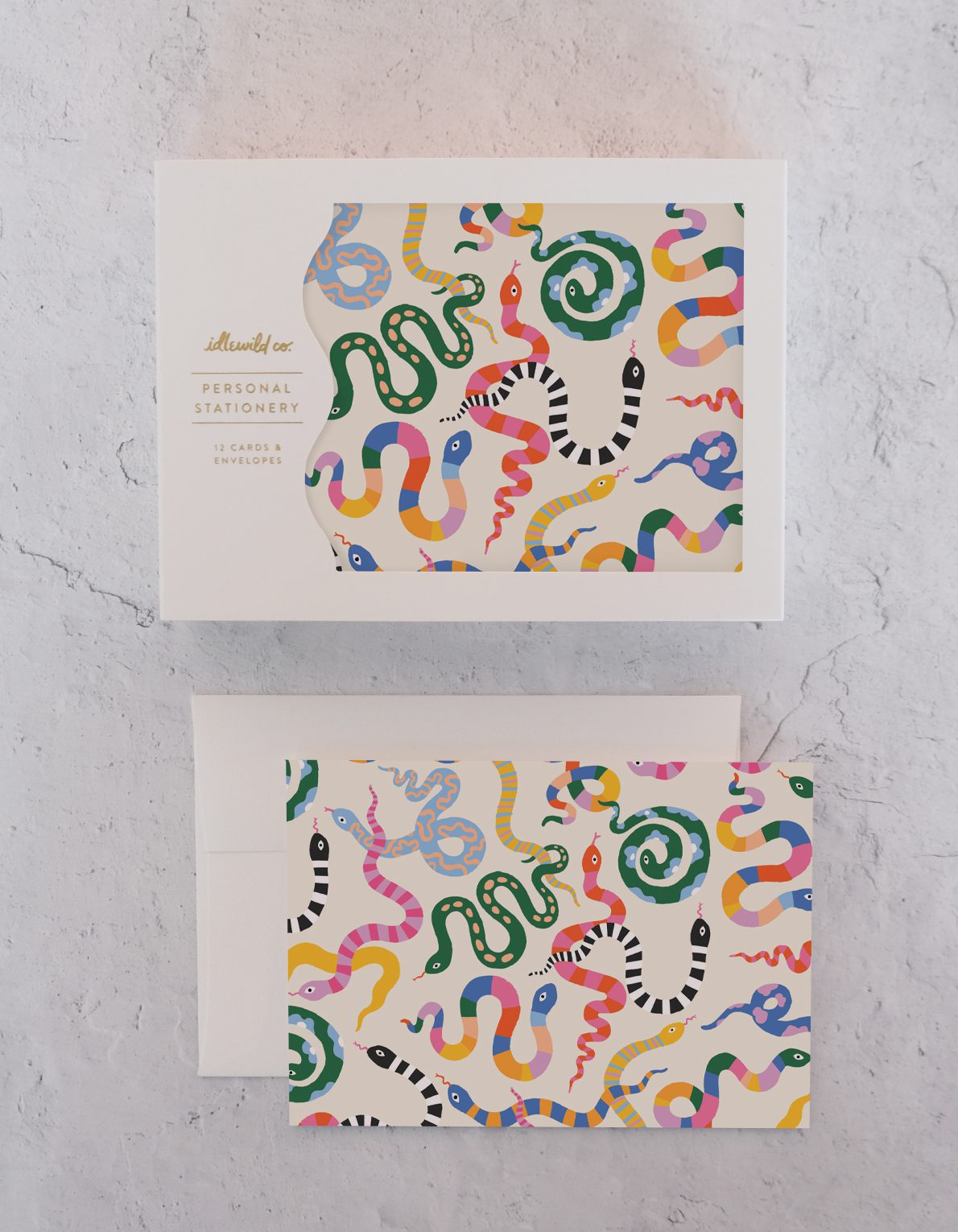 Note Cards, Boxed Set of 12 | Colorful Snakes