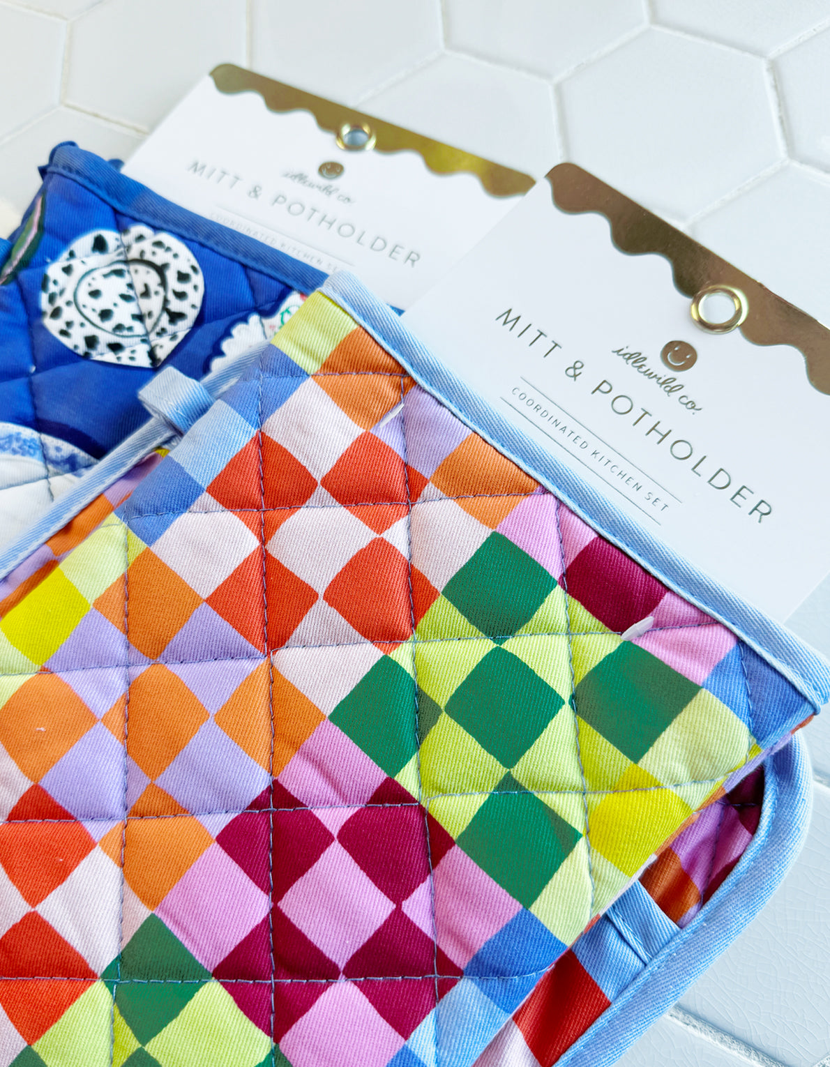 Oven Mitt + Potholder Set | Rainbow Checks