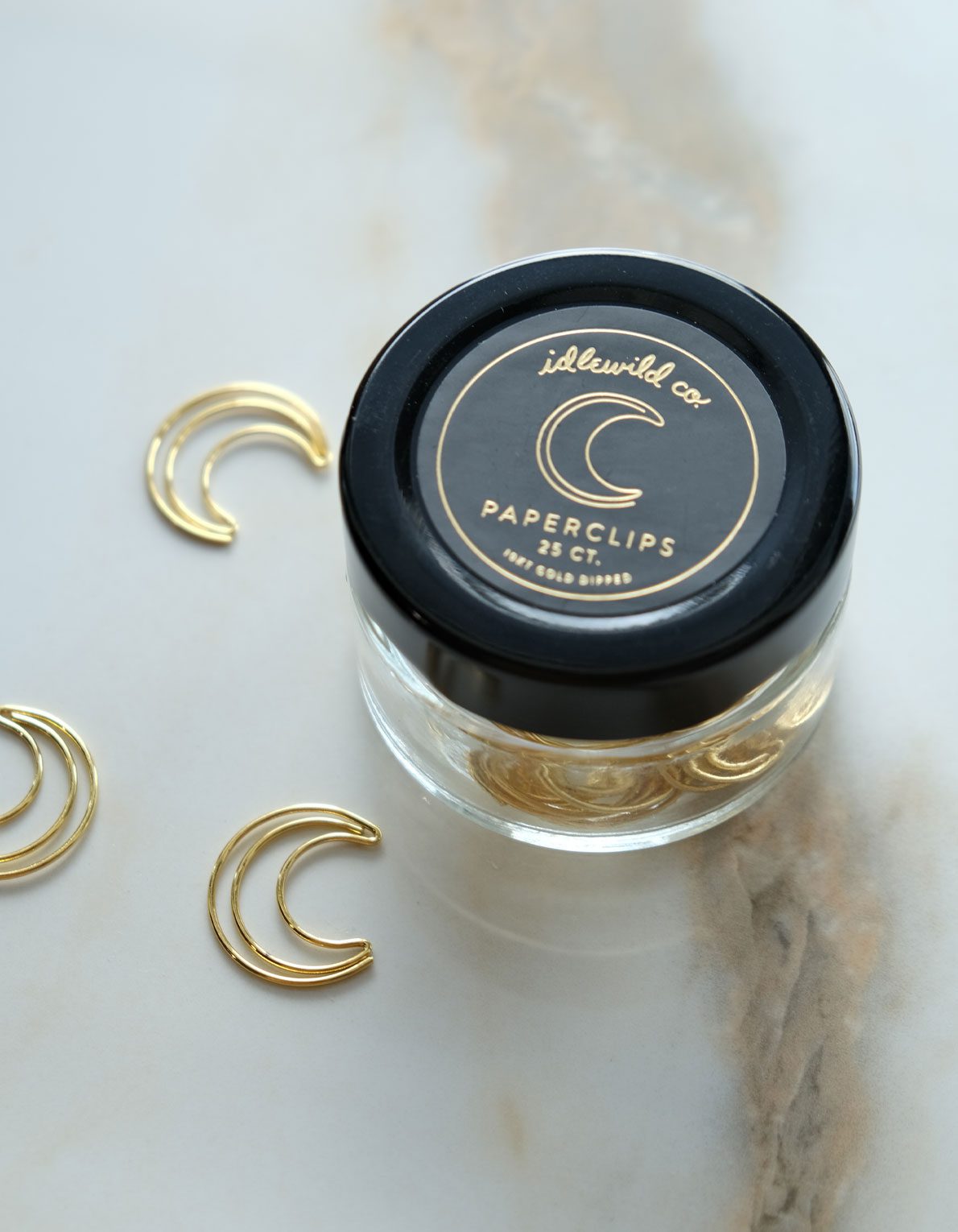 Gold Plated Paper Clips (Jar of 25) | Crescent Moon