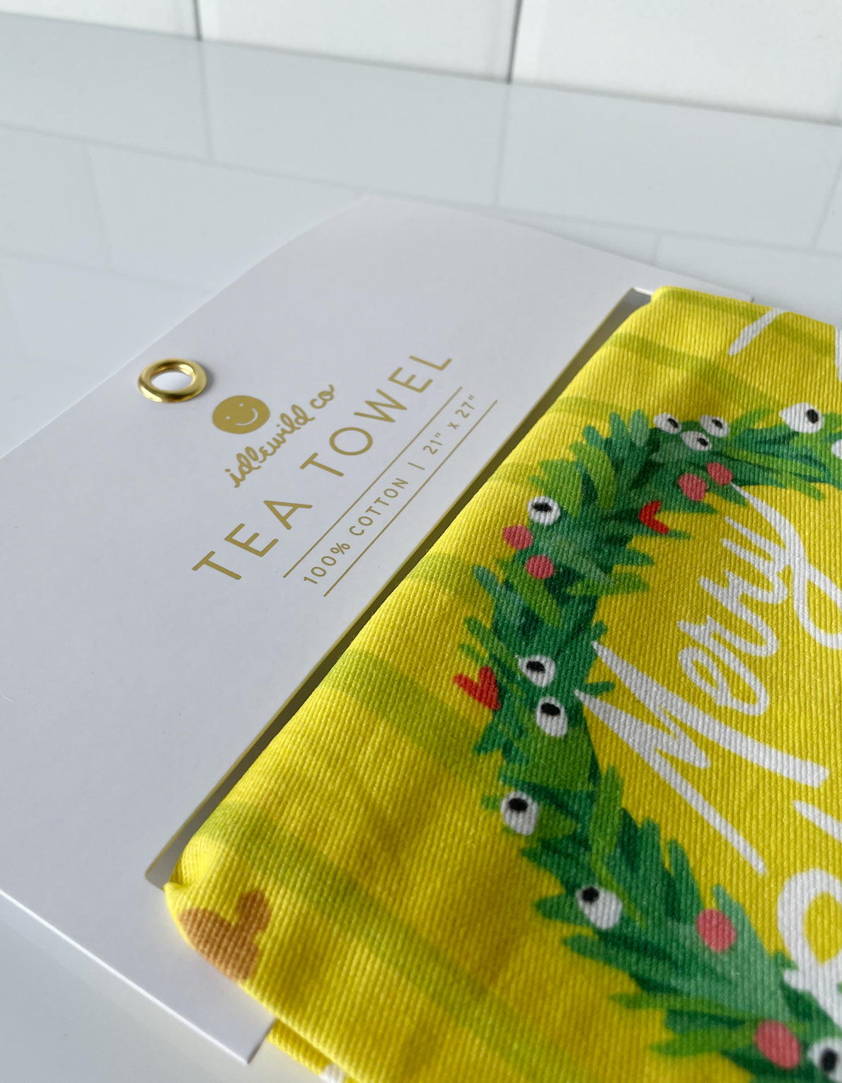 Cotton Holiday Tea Towel | Festive Fireplace