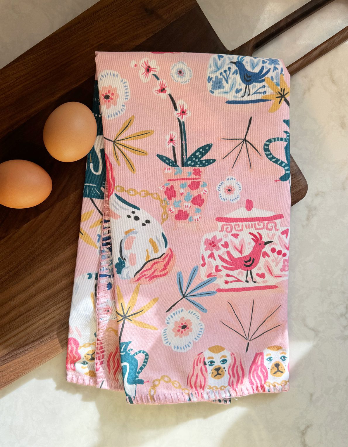 Cotton Tea Towel | Pink Staffordshire Dogs