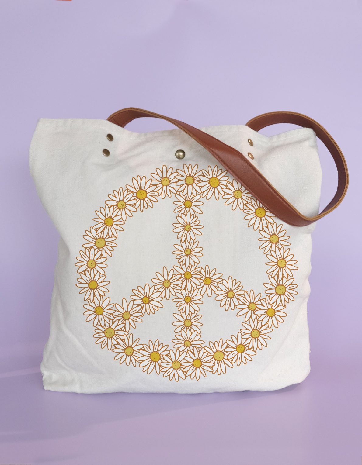 Screen Printed Canvas Tote | Peace Daisies