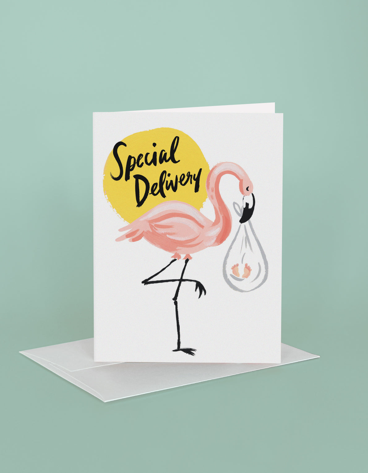 Baby Greeting Card | Flamingo Stork
