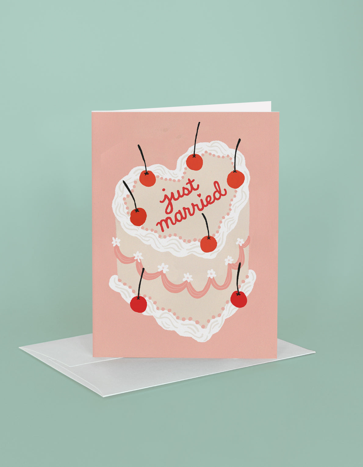 Wedding Greeting Card | Just Married Cherry Wedding Cake