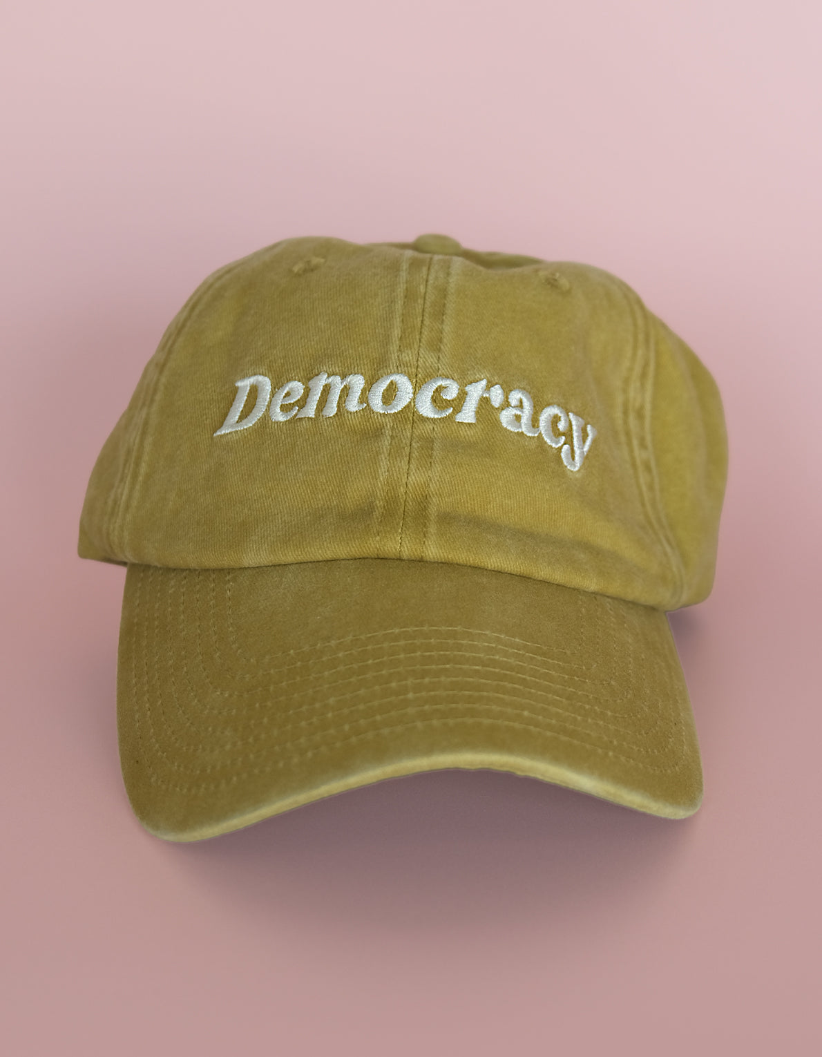 Embroidered Hat | Democracy, Washed Mustard Color