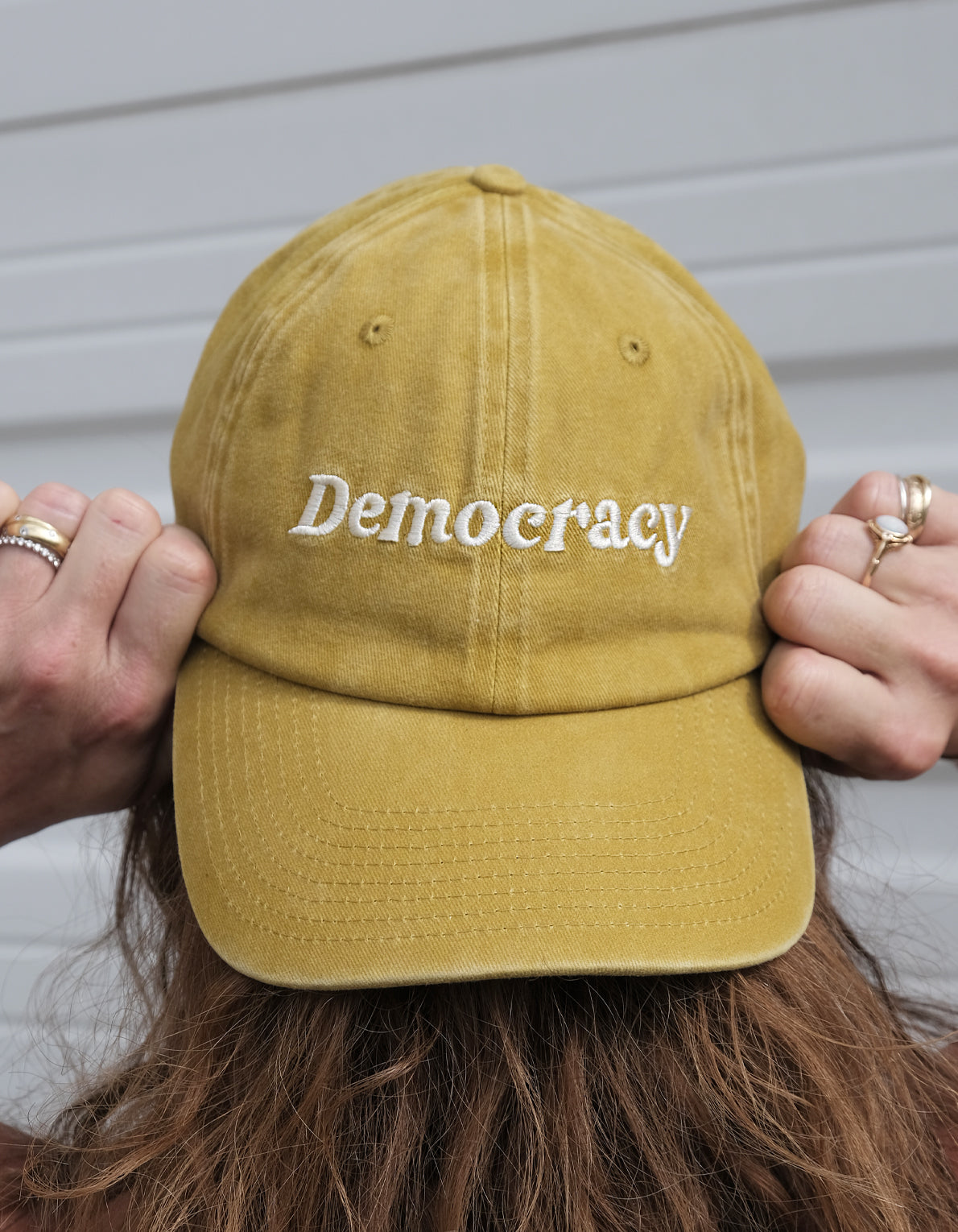 Embroidered Hat | Democracy, Washed Mustard Color