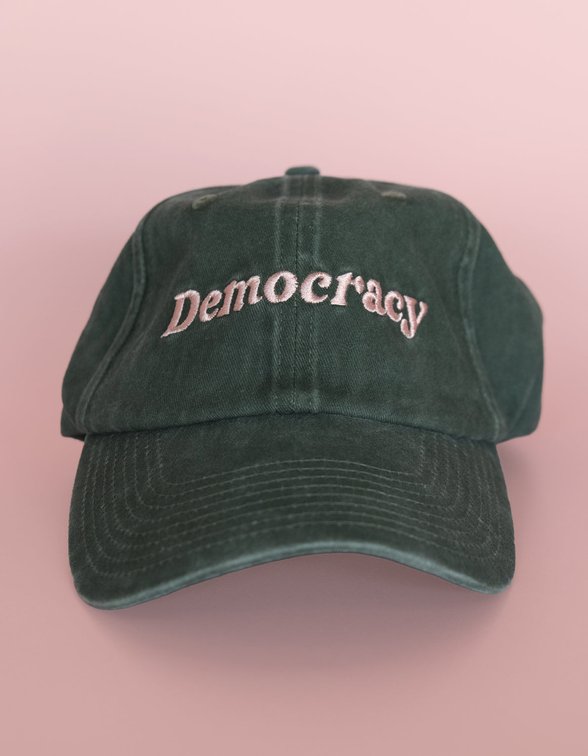 Embroidered Hat | Democracy, Washed Green Color