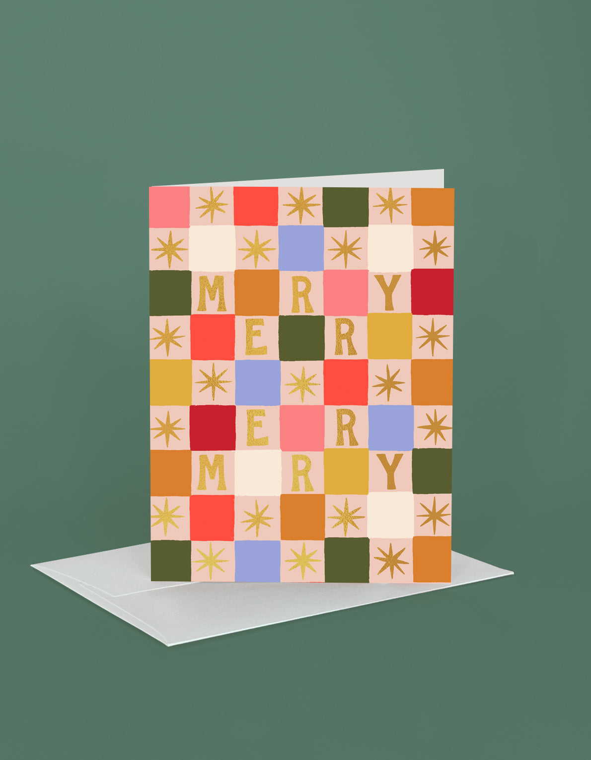 Holiday Greeting Card | Merry Checks & Stars