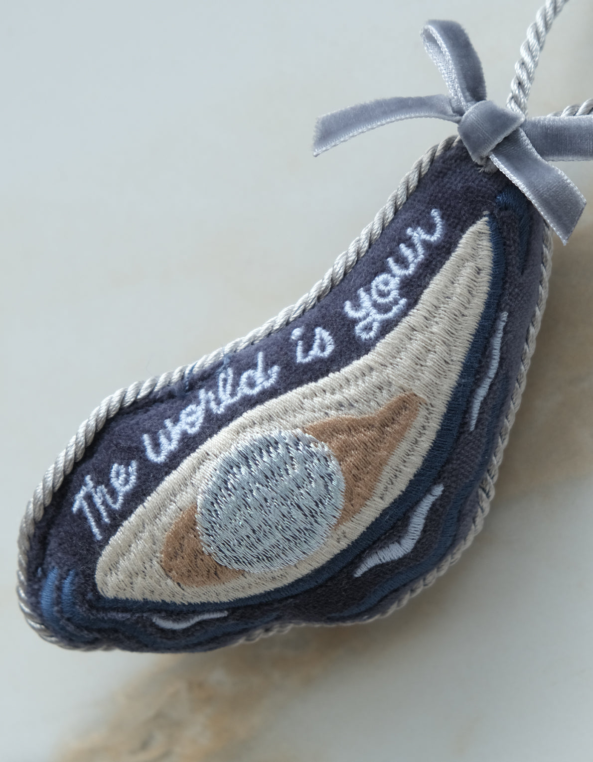 Velvet Embroidered Ornament | Oyster