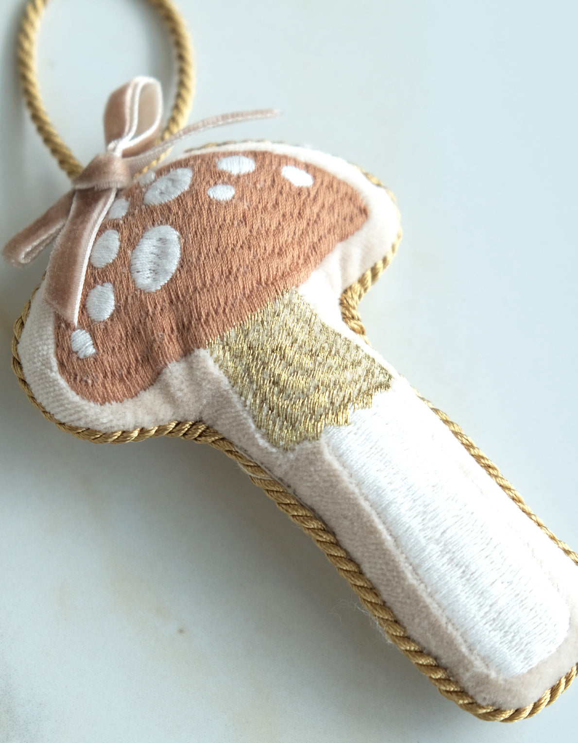 Velvet Embroidered Ornament | Mushroom