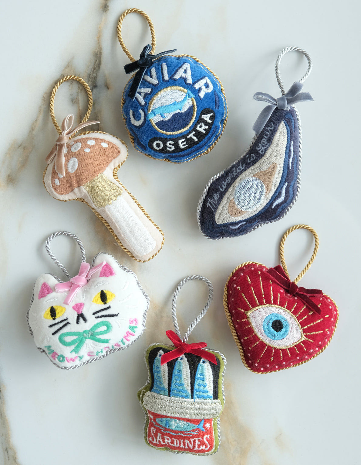 Velvet Embroidered Ornament | Meowy Christmas