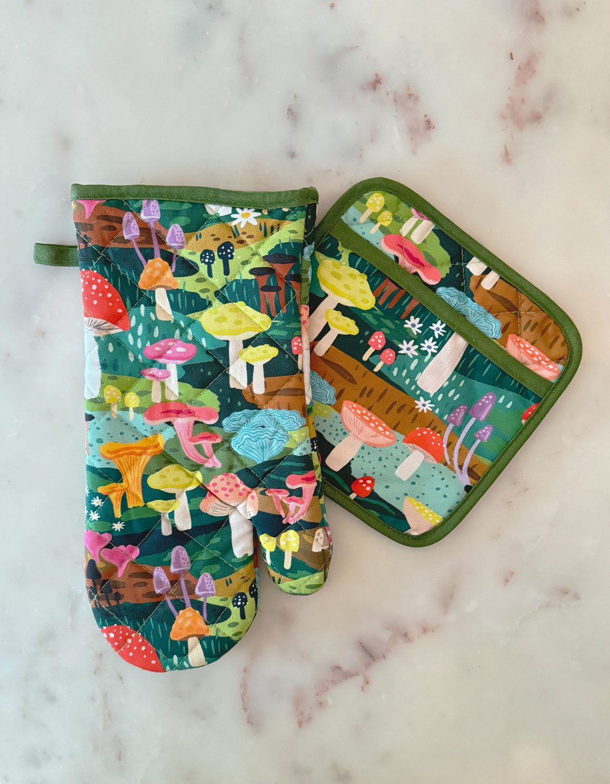 Oven Mitt + Potholder Set | Mushroom Heaven