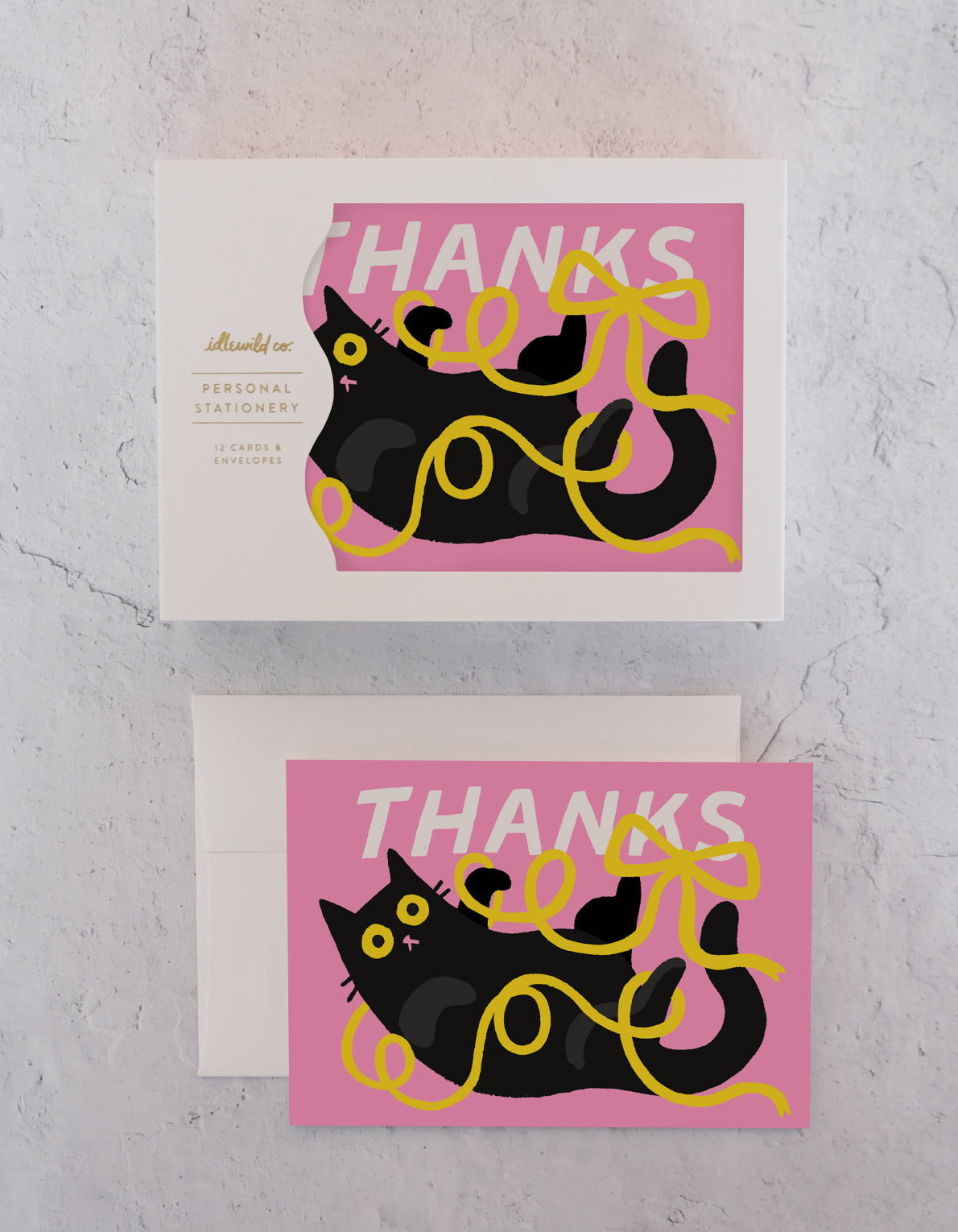 Note Cards, Boxed Set of 12 | Ribbon Cat Thanks