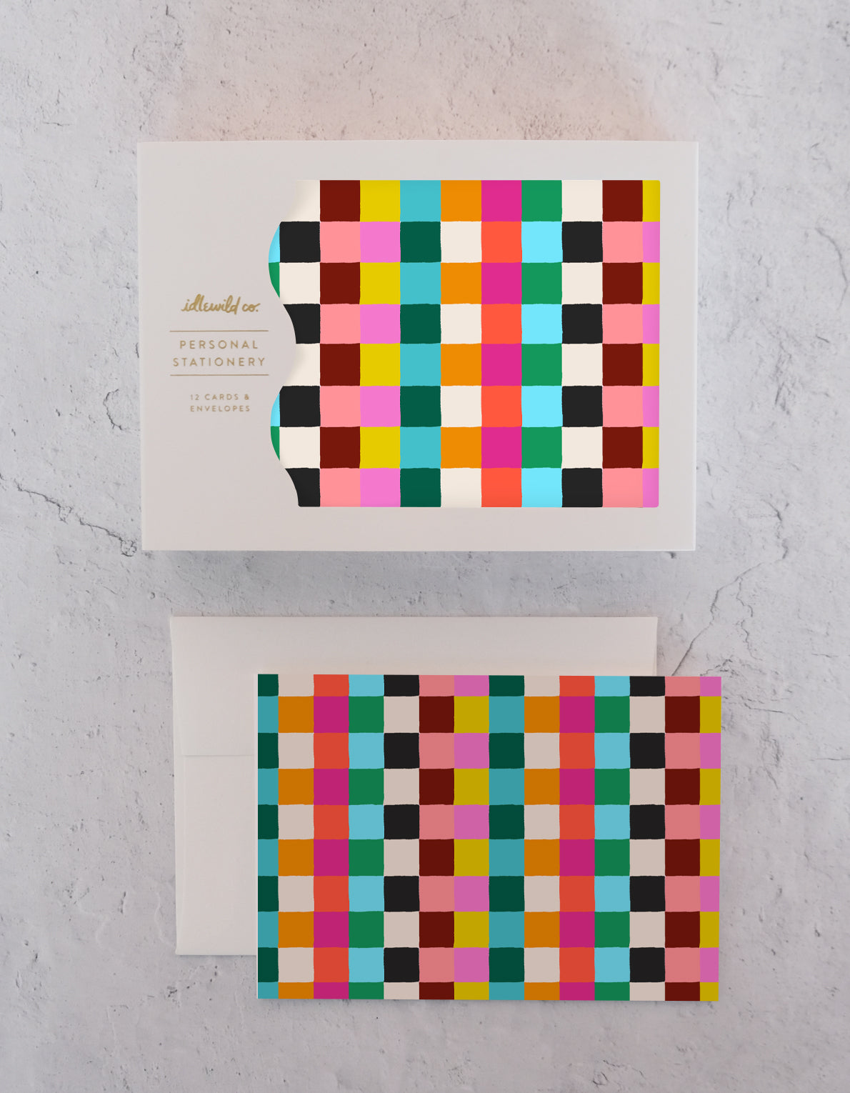 Note Cards, Boxed Set of 12 | Rainbow Bright Checks