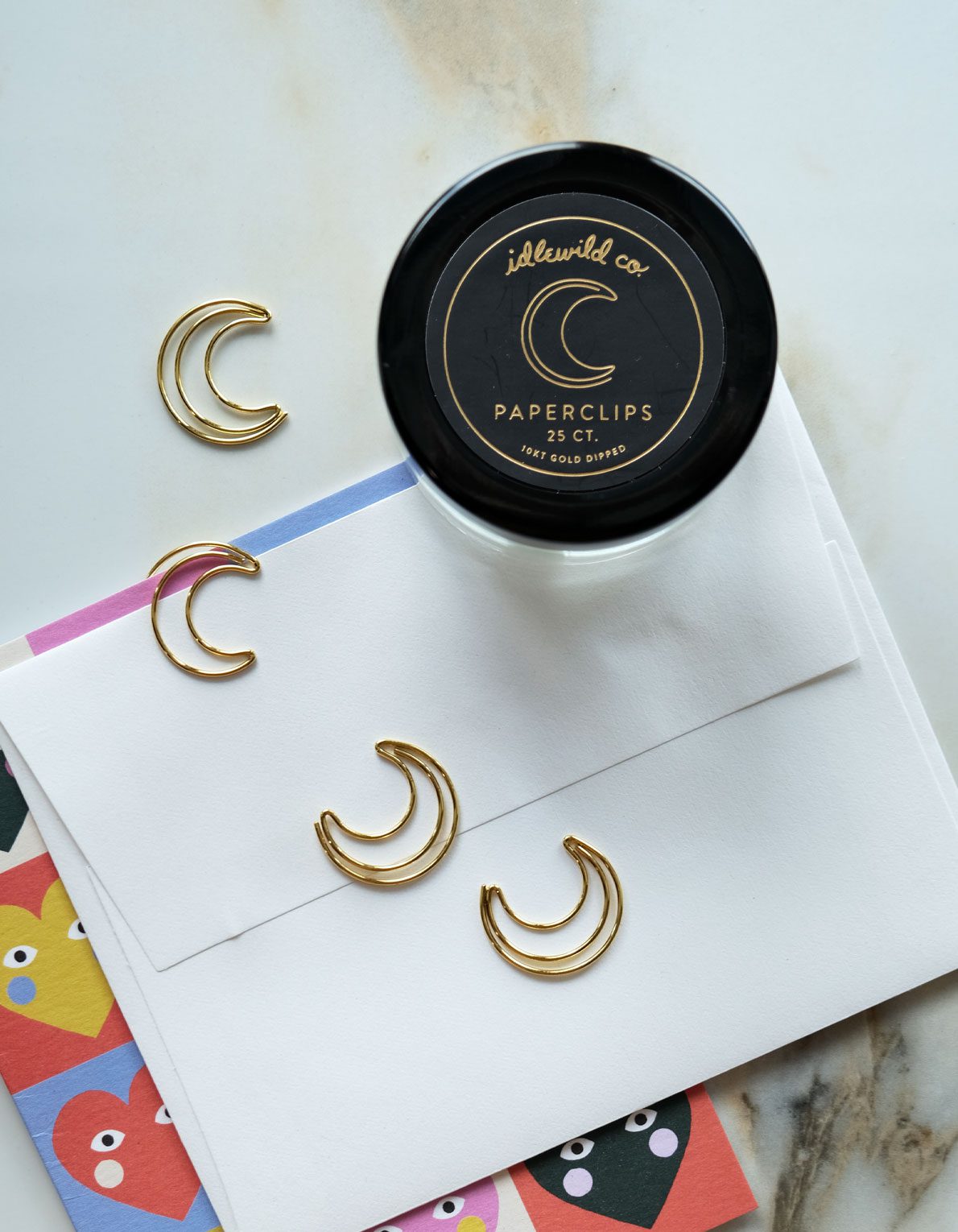 Gold Plated Paper Clips (Jar of 25) | Crescent Moon