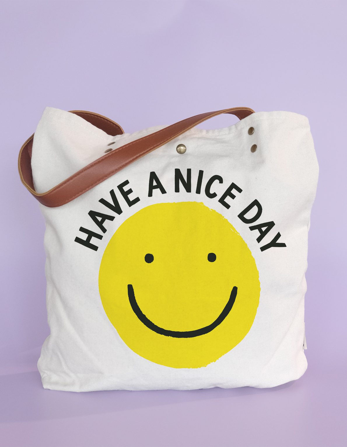 Screen Printed Canvas Tote | Smiley