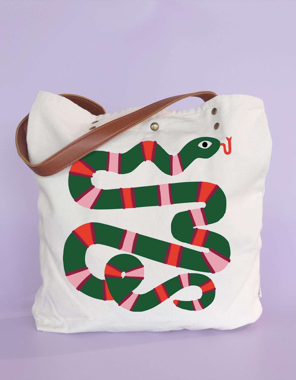 Screen Printed Canvas Tote | Striped Snake