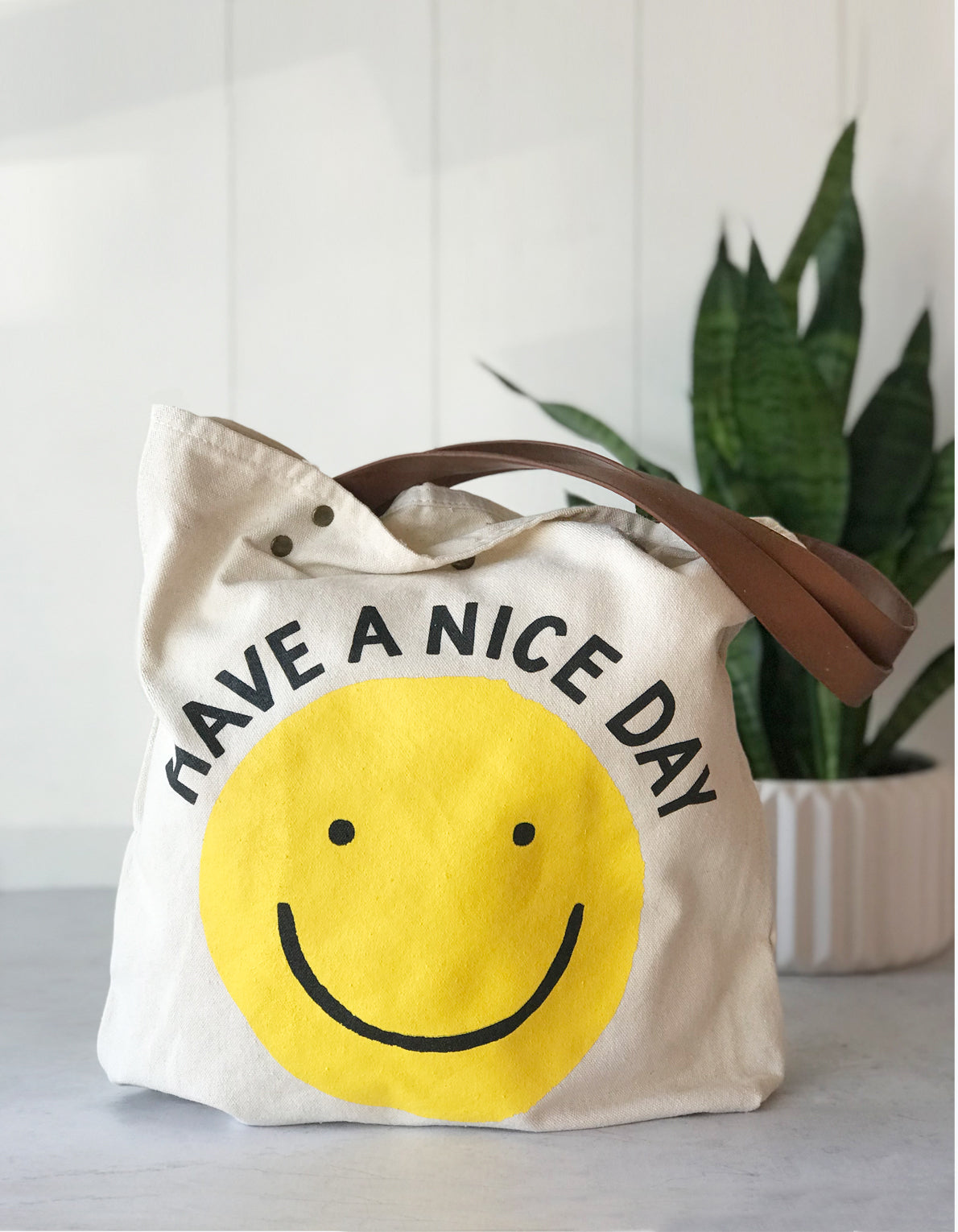Screen Printed Canvas Tote | Smiley